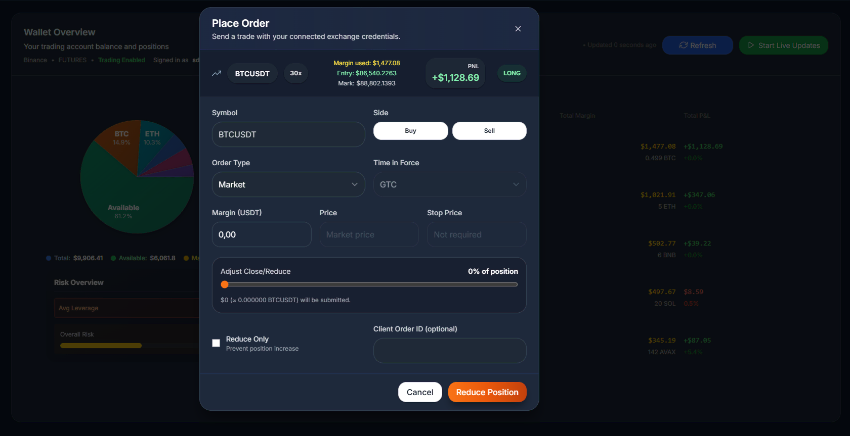 Trade Order Modal Implementation screenshot